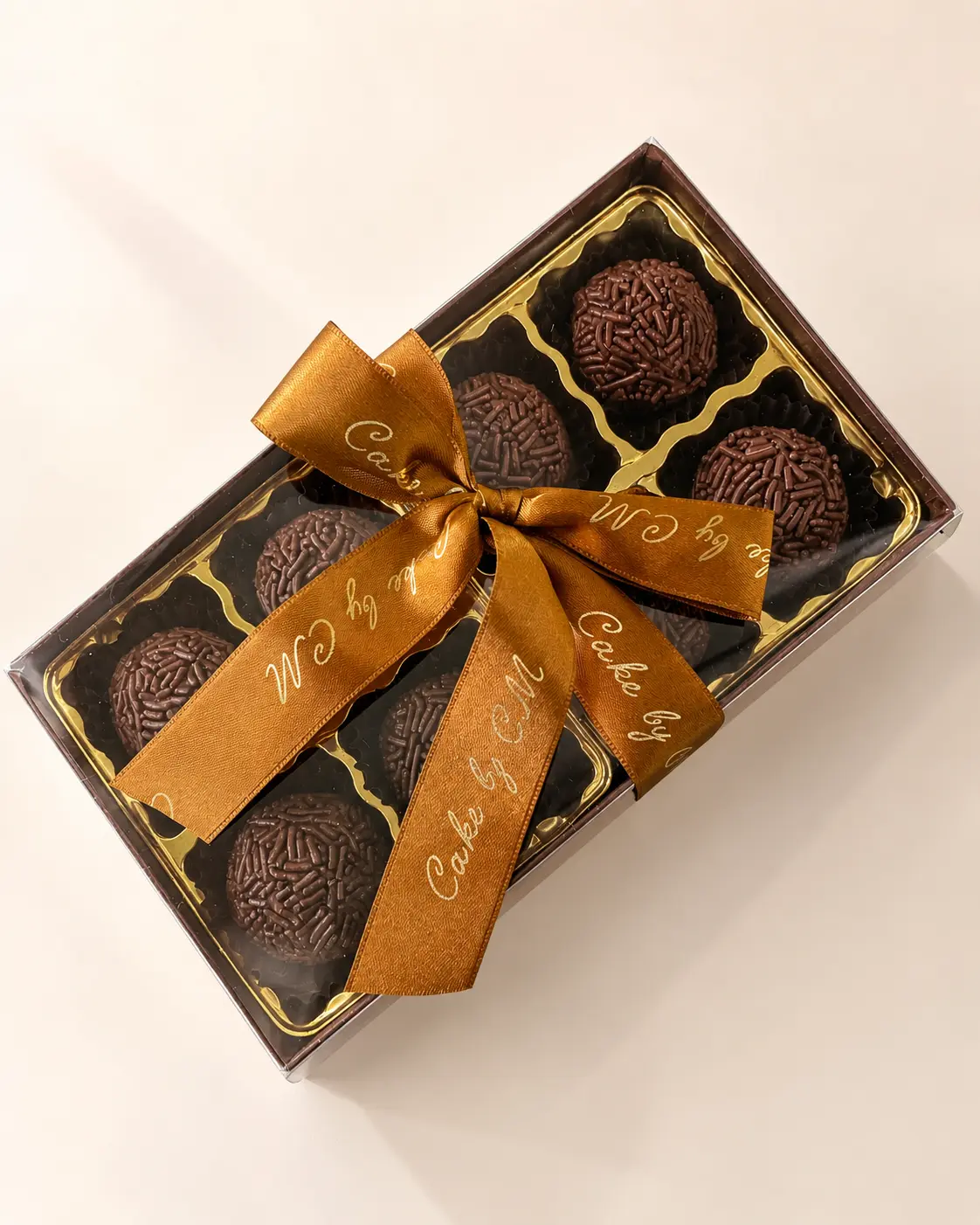 Beautifully boxed brigadeiros in a luxury gift box