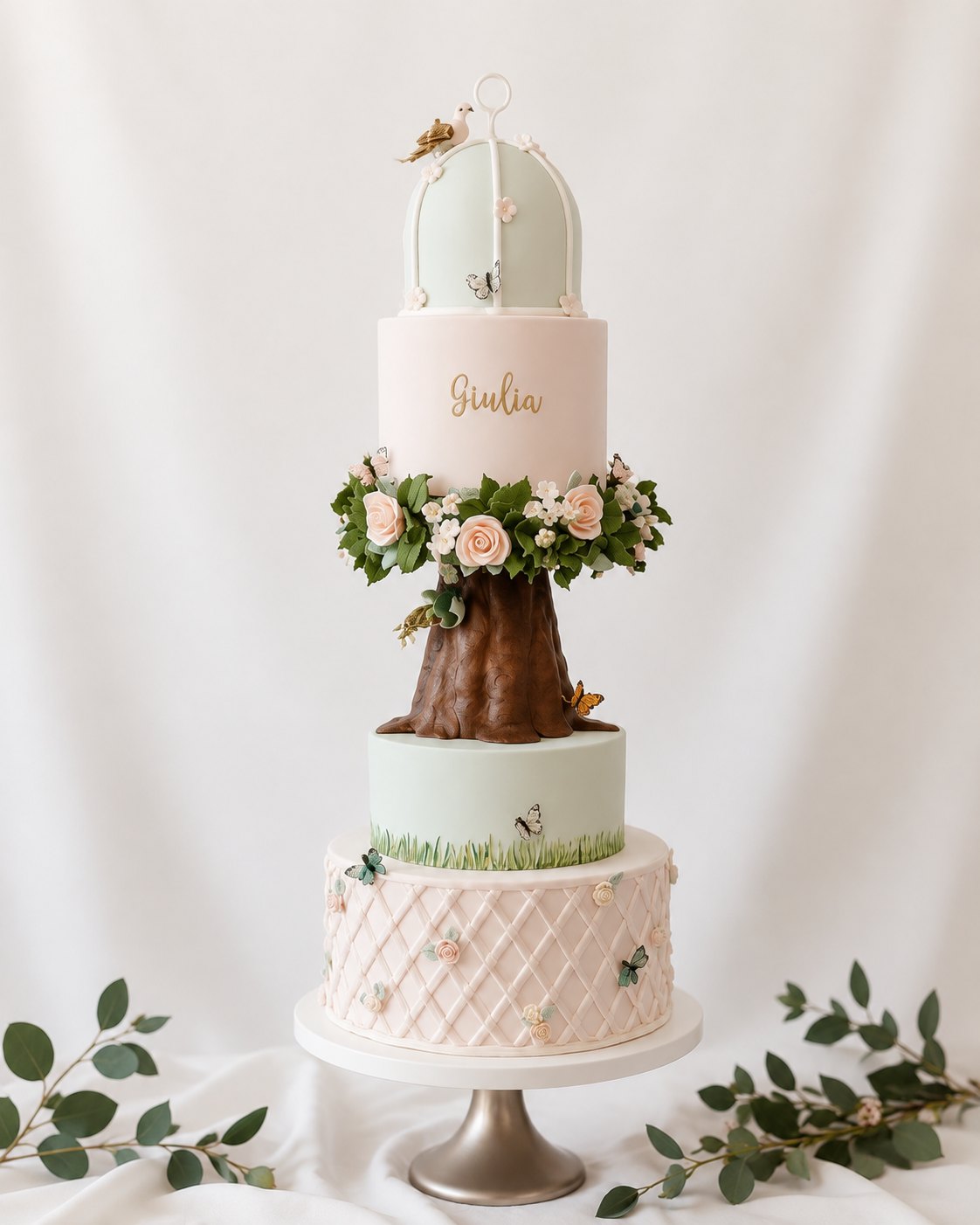 Custom sage green cake with hand painted florals
